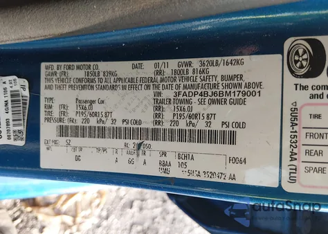 2011 Ford Fiesta Se из США, поврежденный, VIN 3FADP4BJ6BM179001